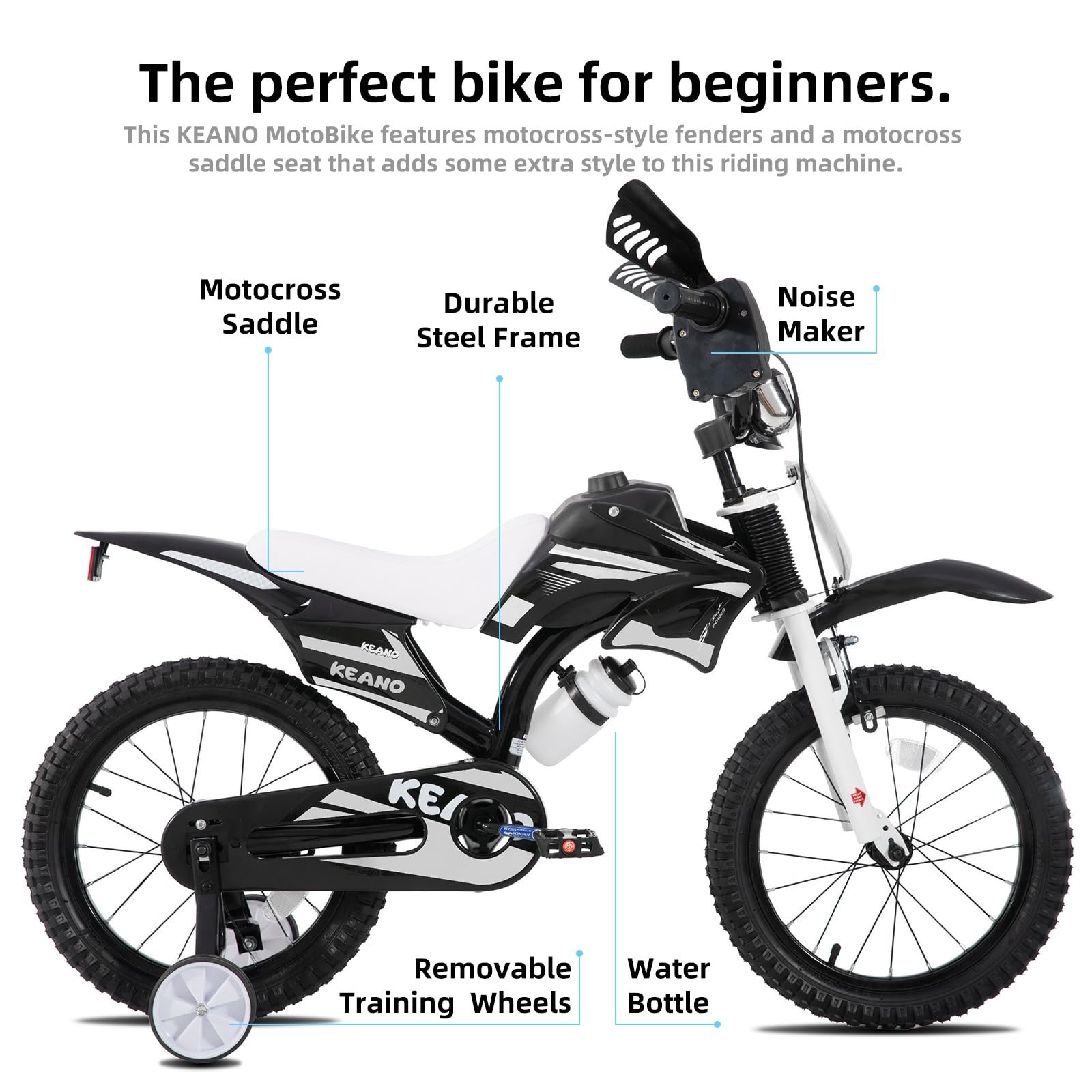KEANO Motocross Style Kids Bike for Boys Girls Ages 3-7 Years, 12 & 16 Inch B…