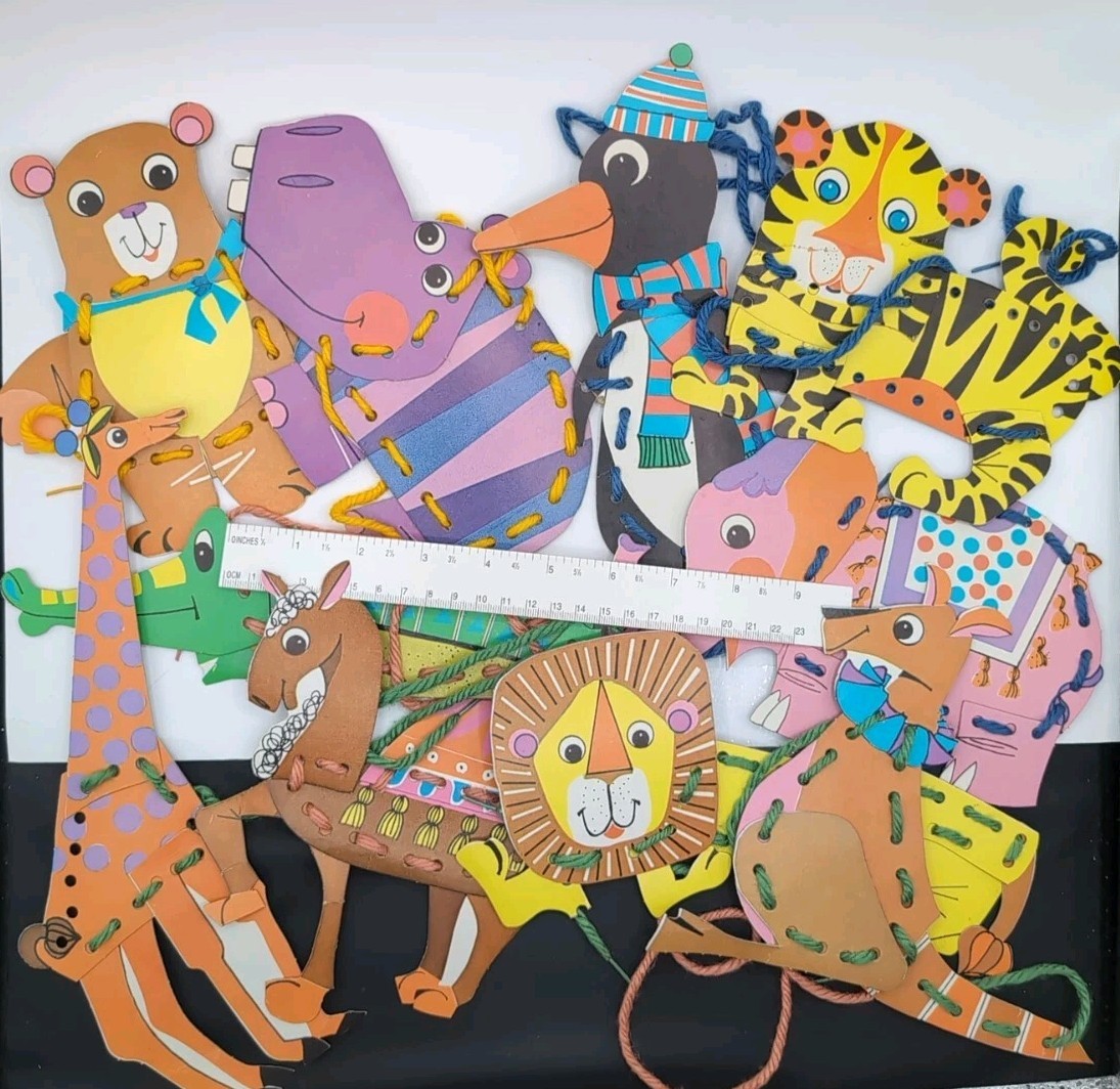 10 Animals + Laces Whitman Sew Many Animals Children’s Sewing Cards Vintage 1967