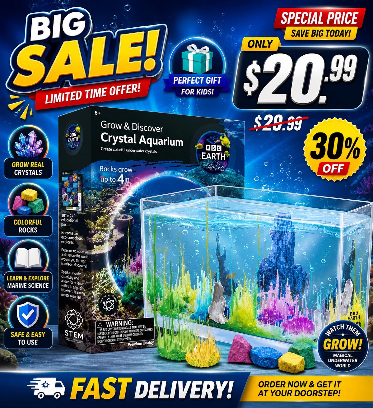 BBC Earth Grow & Discover Crystal Aquarium Kit, Kids STEM Science Experiment Set