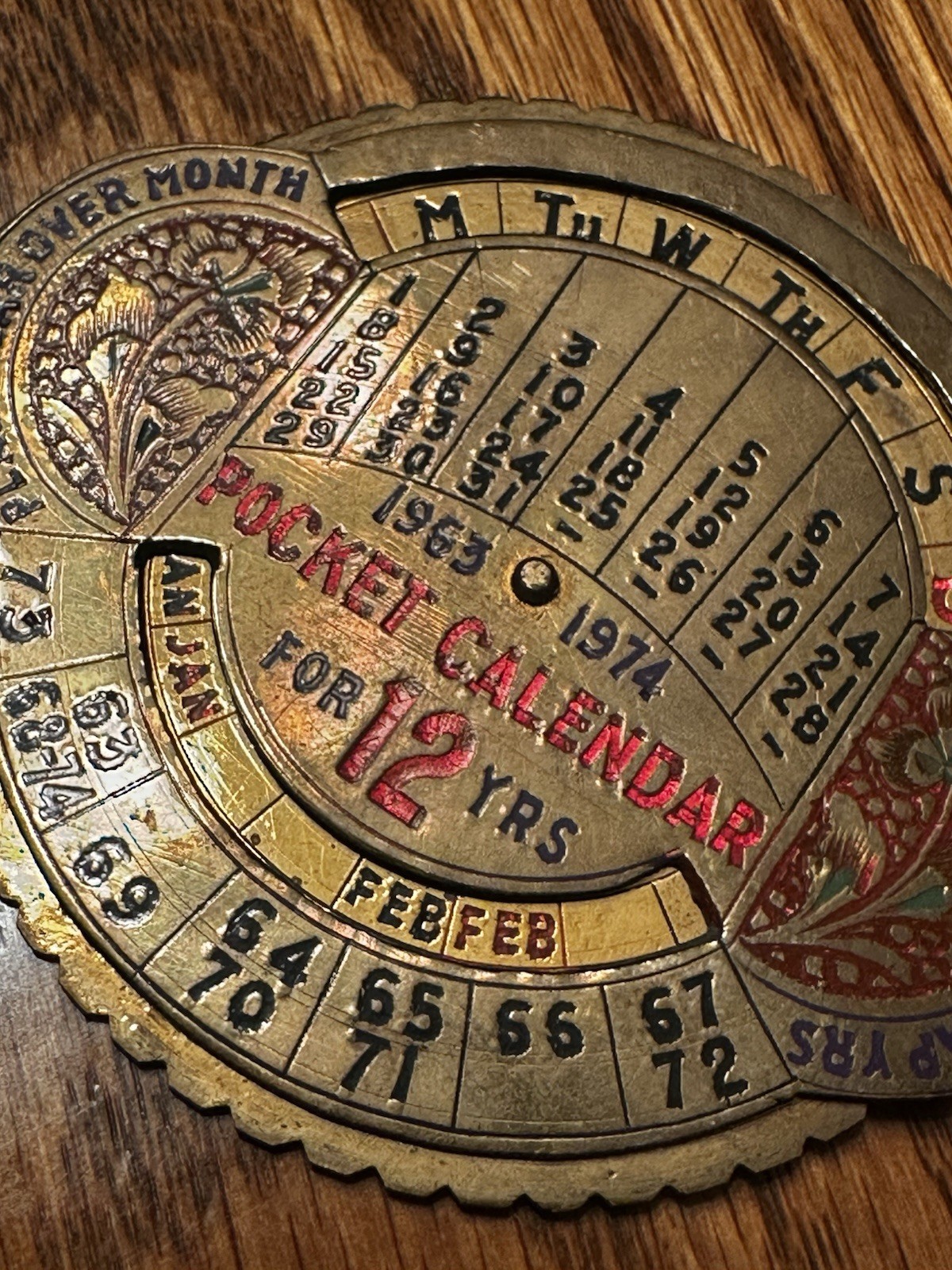 12 Year Calendar 1963 -1974 Circle Calendar the Shows Days of the Week & Month