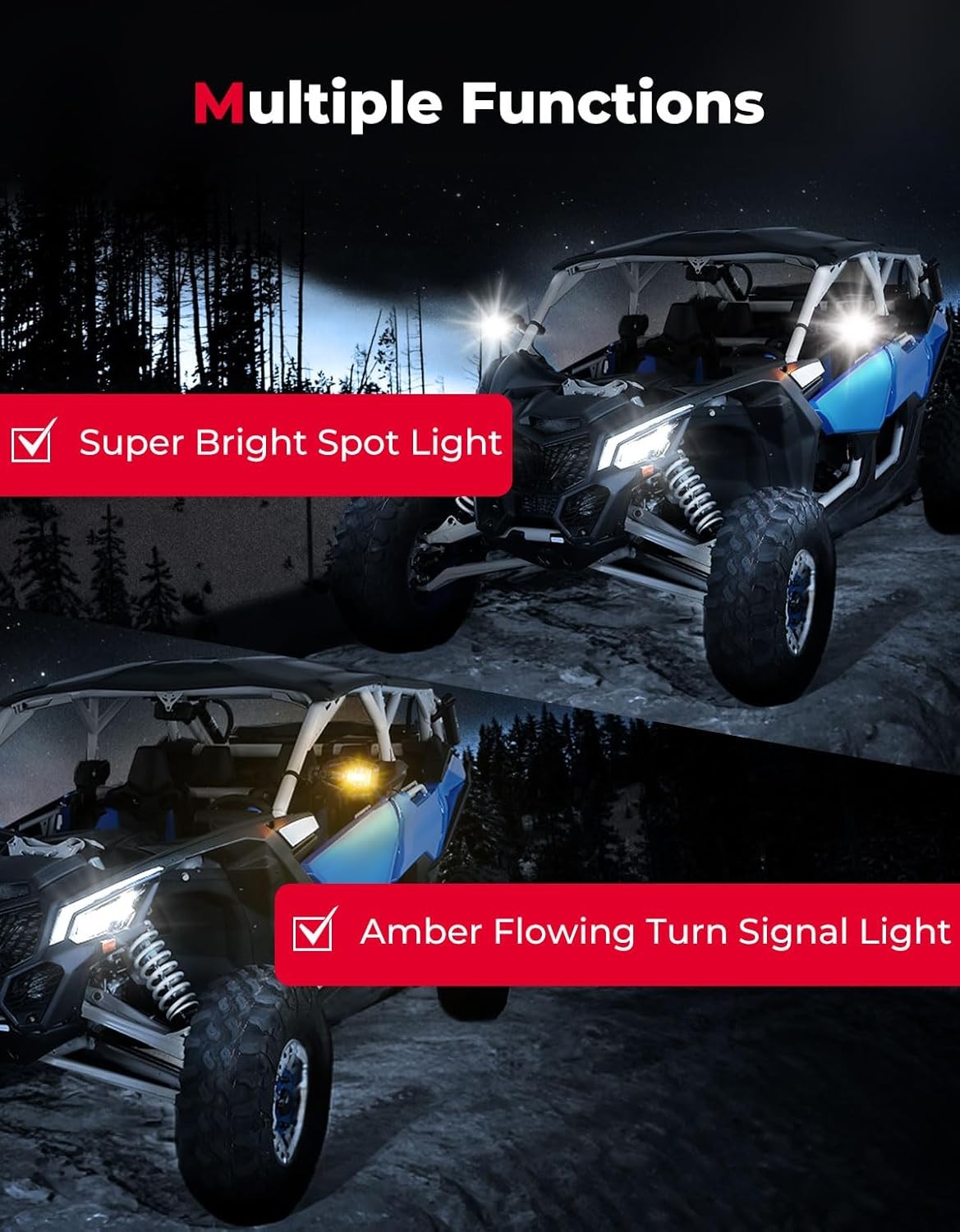 KEMIMOTO UTV Side Mirrors with LED Spot and Turn Signal Lights – Heavy Duty Alum