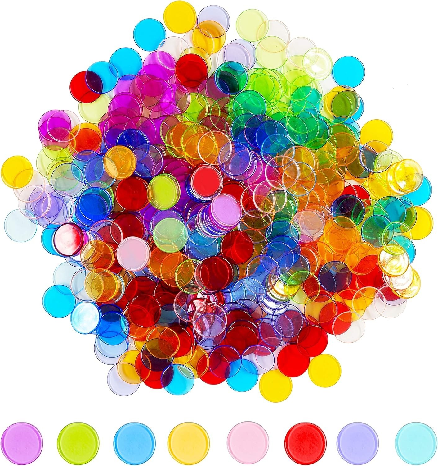 8 Color Bingo Chips Set of 250 Transparent Markers for Early Math Learning