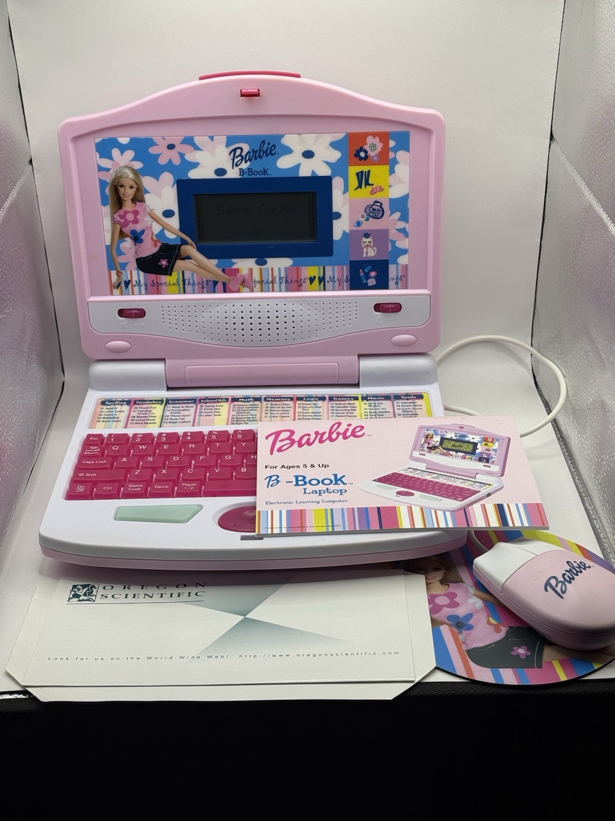 Barbie B-Book Learning Laptop Oregon Scientific 2002 w/Manual Mouse Pad TESTED