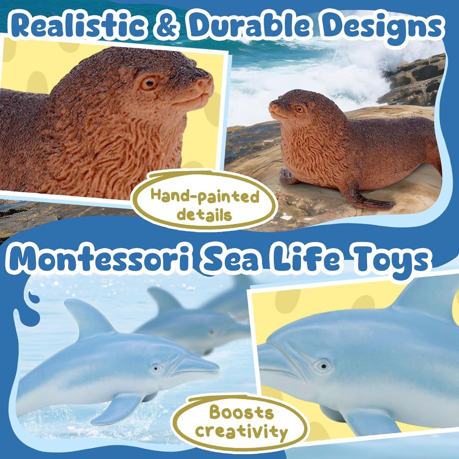 Ocean Sea Life Toy Figures Set for Kids, 12 PCS Realistic Marine Animals with Sh