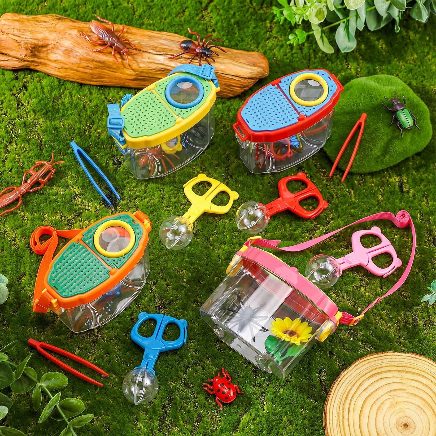 Halloscume 4 Set Bug Catcher for Kids Bug Viewer and Insects Tweezer for Student