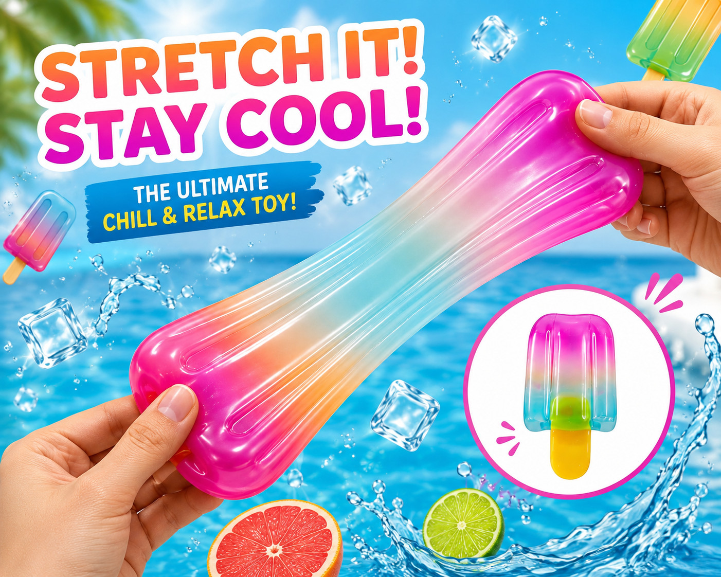 Viral Tik Tok Squeezy Ice Cream Popsicle Squishy Toy, Stress Relief Sensory Fun