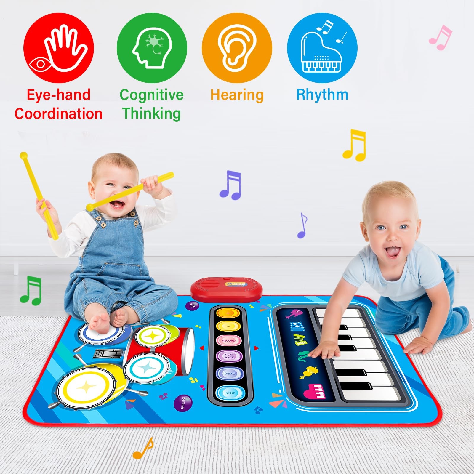 Baby Toys for 1 Year Old: Musical Mat Medium, Blue, Red, Yellow, Purple