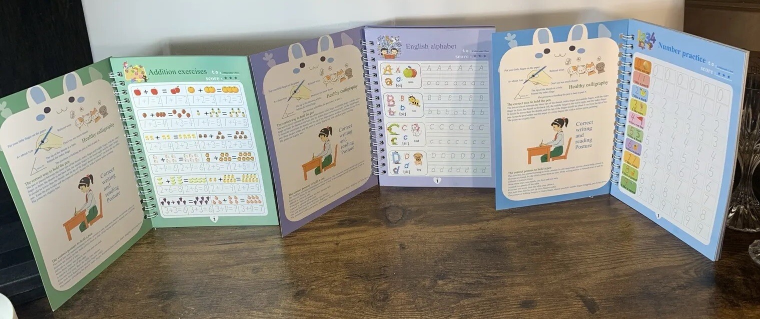 7 Lot Kids Sank Print Reusable Books~Spiral Bound~Handwriting Education