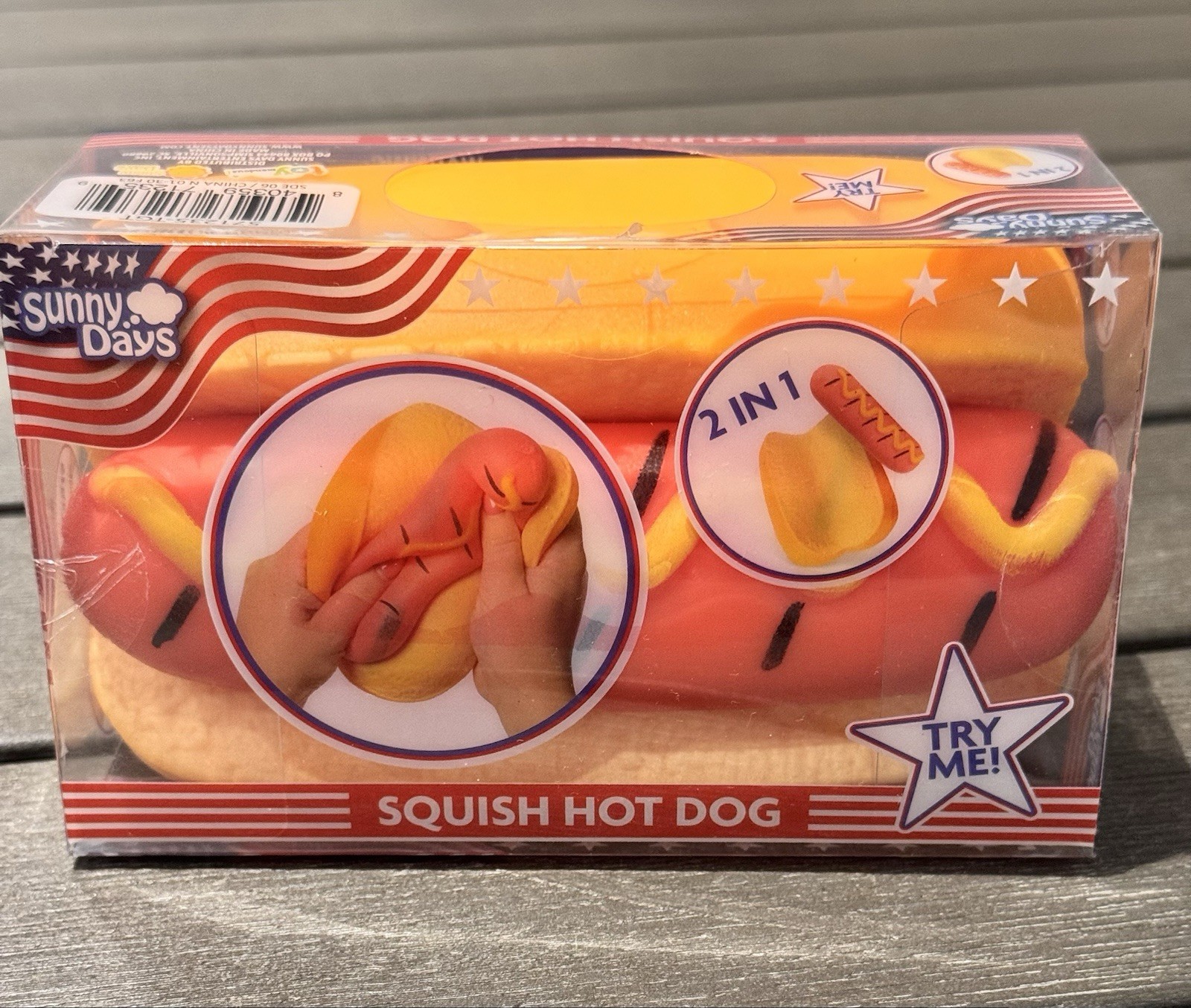 Squishy Hot Dog Squeezy Fidget Toy Sunny Days 2-in-1 Hotdog Stress Relief NEW