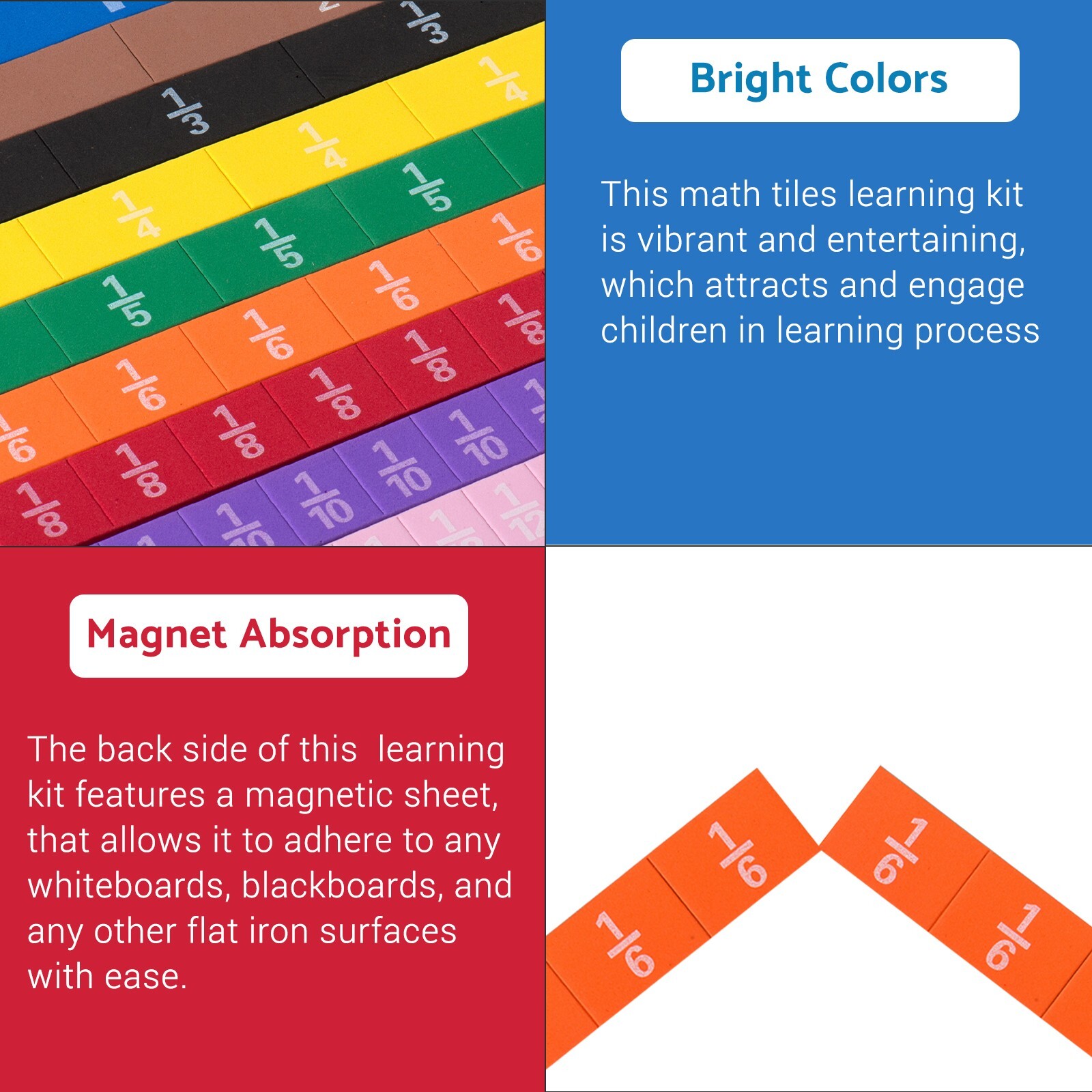 Montessori MAGNETIC FRACTION TILE Math Teaching System Fun & Learning Experiencs