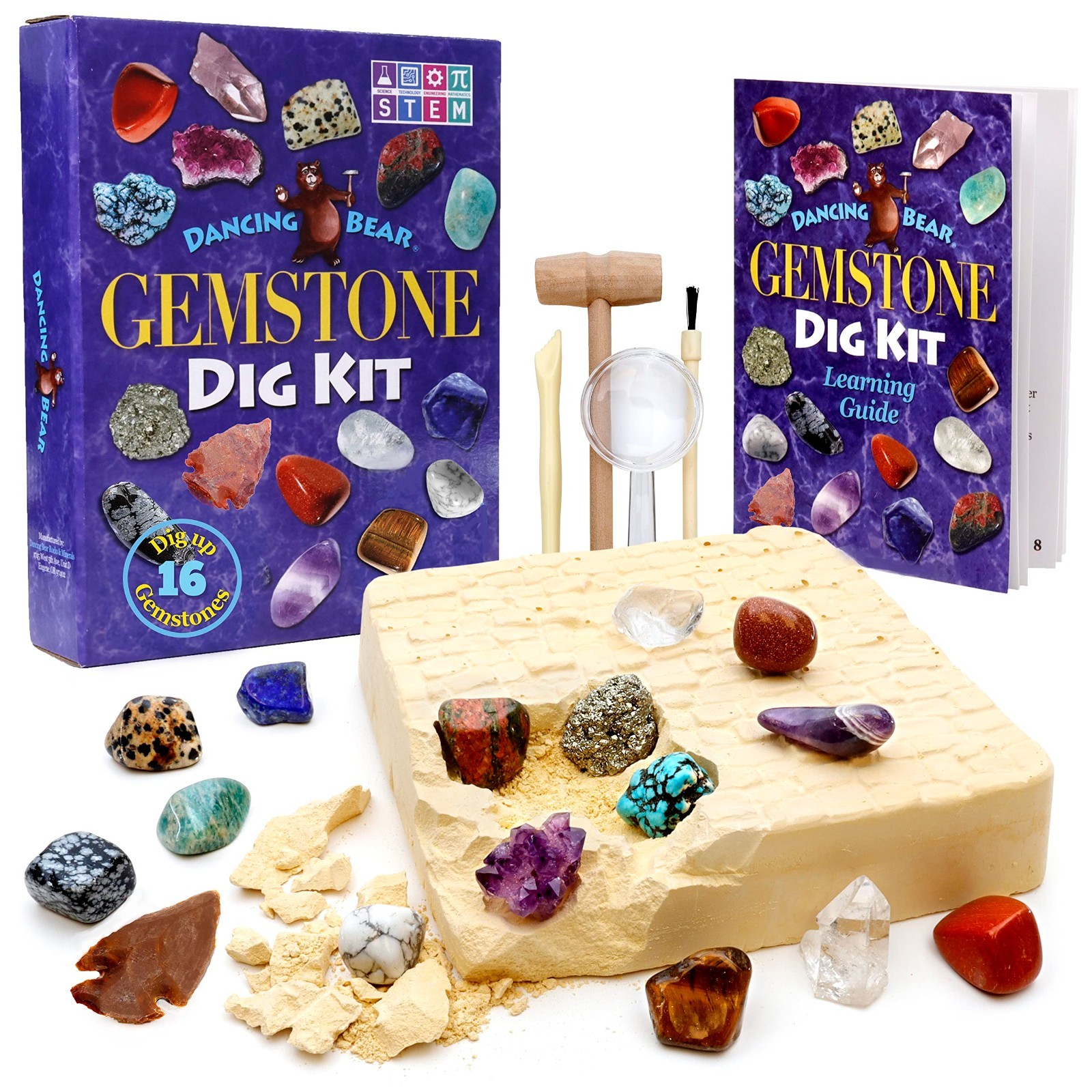 Gemstone Dig Kit – Excavate 16 Real Gems & Crystals, STEM Science Activity for K