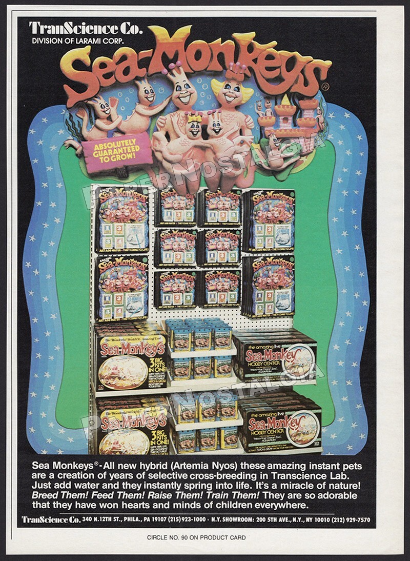 SEA-MONKEYS – Original 1985 Trade AD / ADVERT – TranScience Co. Ad – Larami