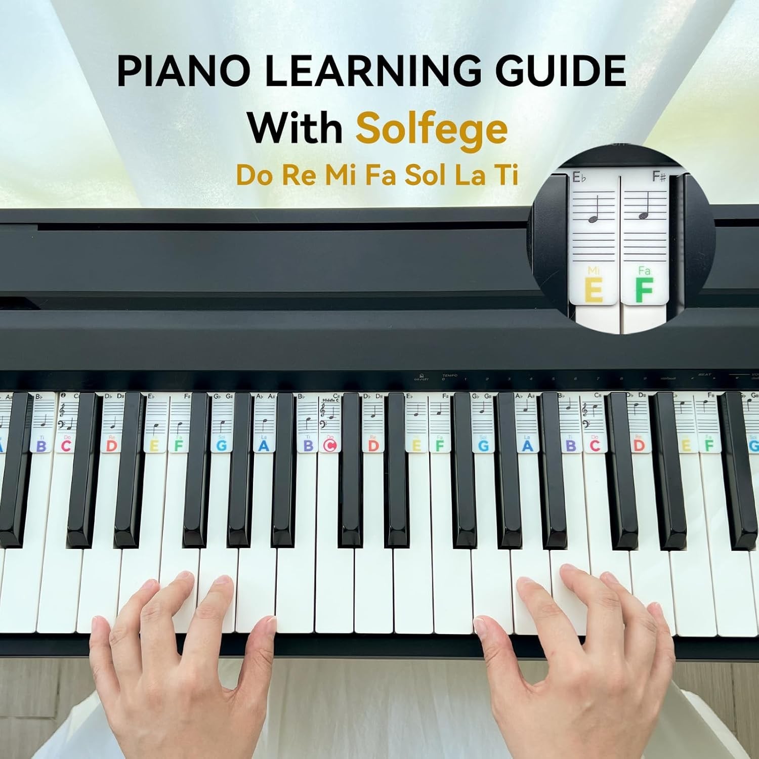 Piano Note Strips with Solfege Do Re Mi, Removable Piano Keyboard Stickers, P…