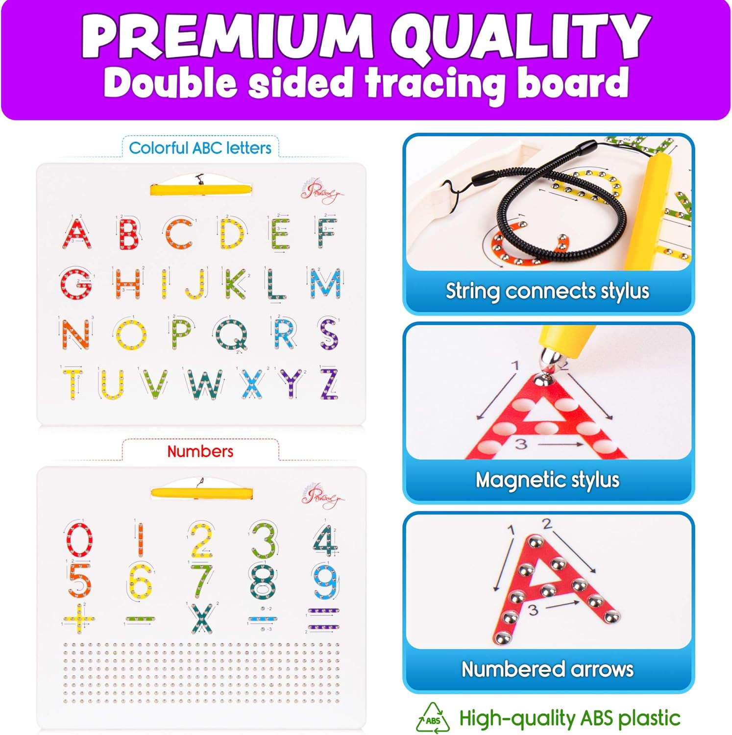Magnetic Alphabet Tracing Board – Double Sided Letters & Numbers Magnetic Tracin