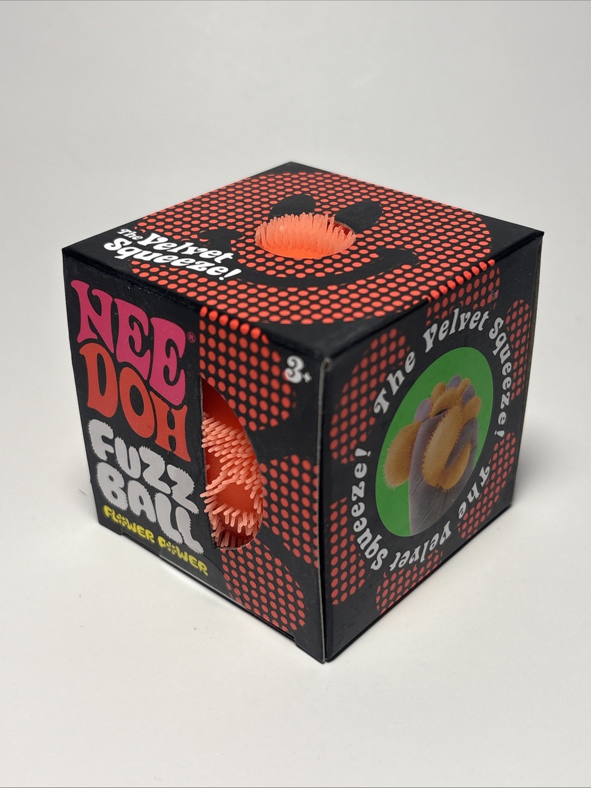 Needoh FUZZ BALL Flower Power Nee Doh Squish Stress Ball Orange NEE-DOH Fuzzball