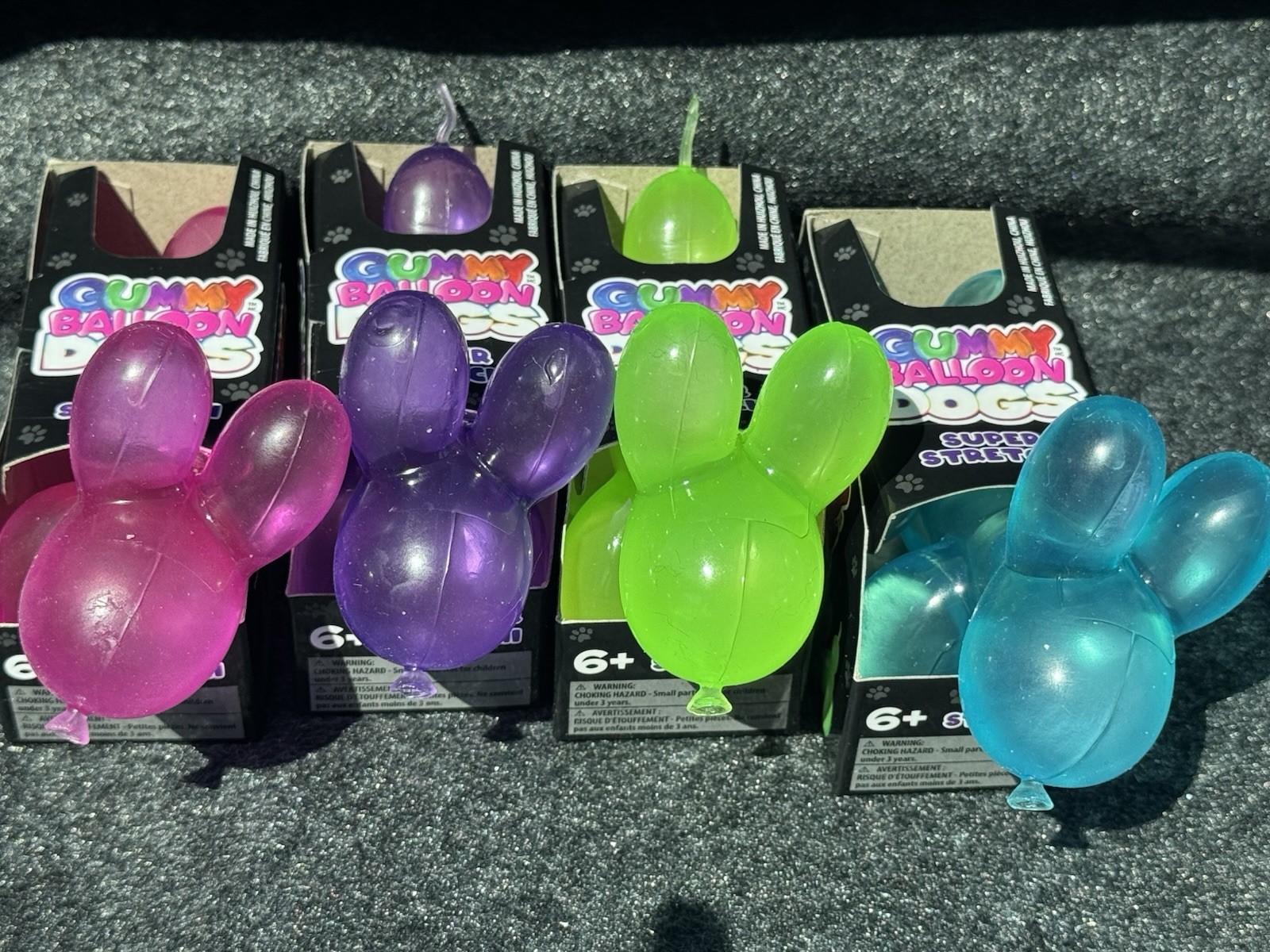 *NEW* Gummy Balloon Dogs Super Stretchy Toy Blue Pink Purple & Green Set of 4