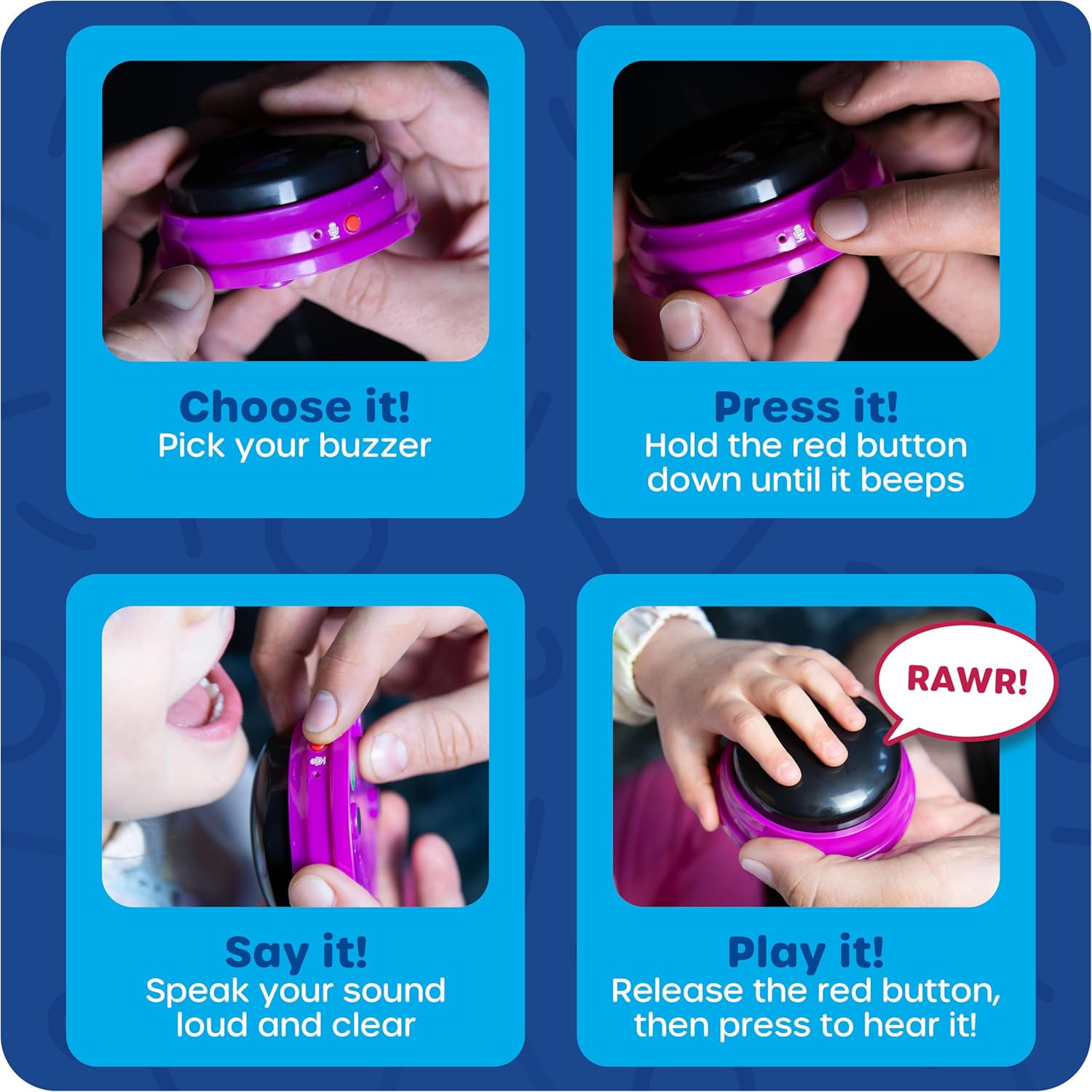 Recordable Answer Buzzers – Set of 4, Ages 3+ | Pre-K Personalized Sound Buzzers