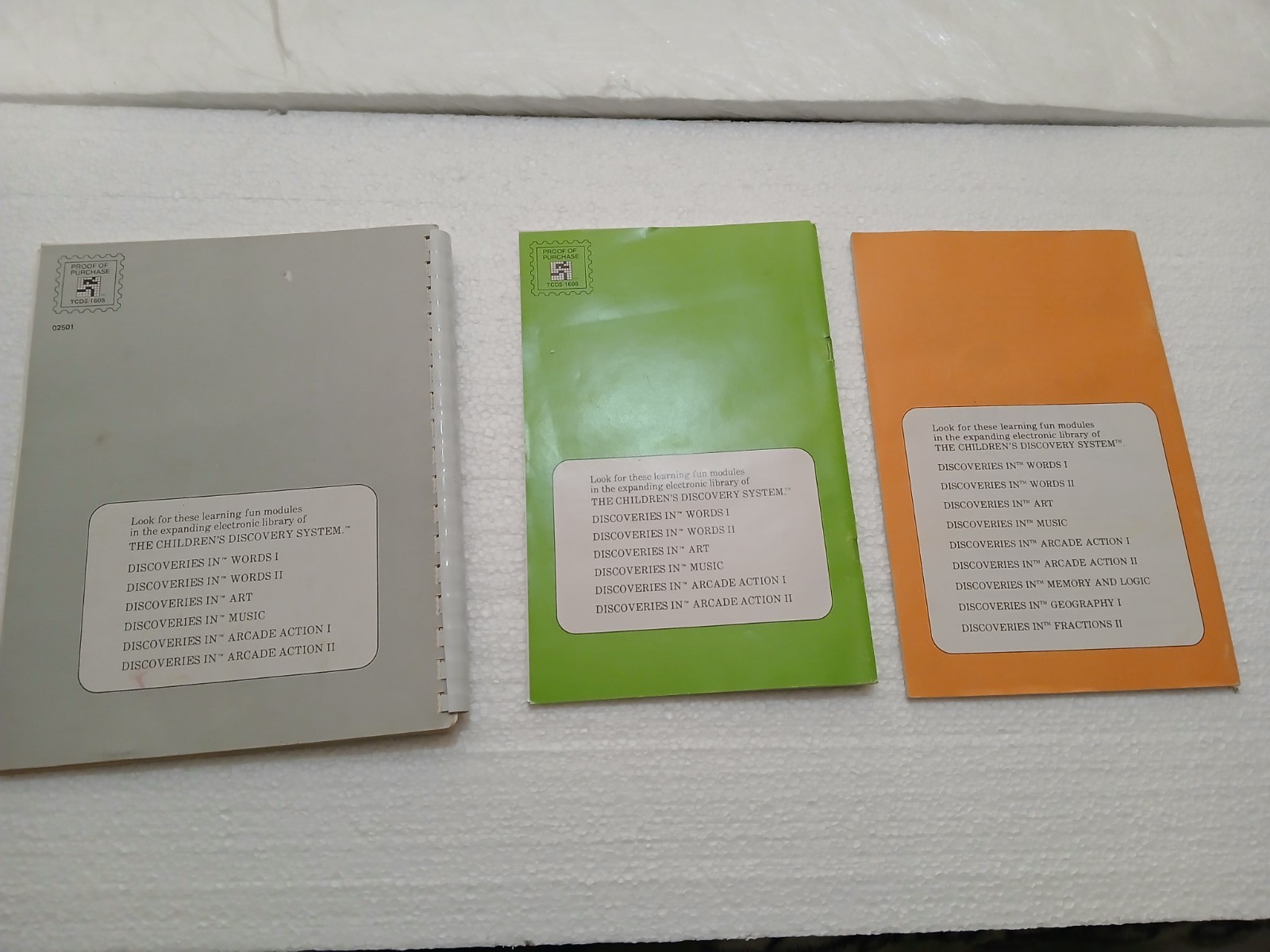 3 Diff. Mattel Children’s Discovery System Activity Books 1980-81 Math Foods +