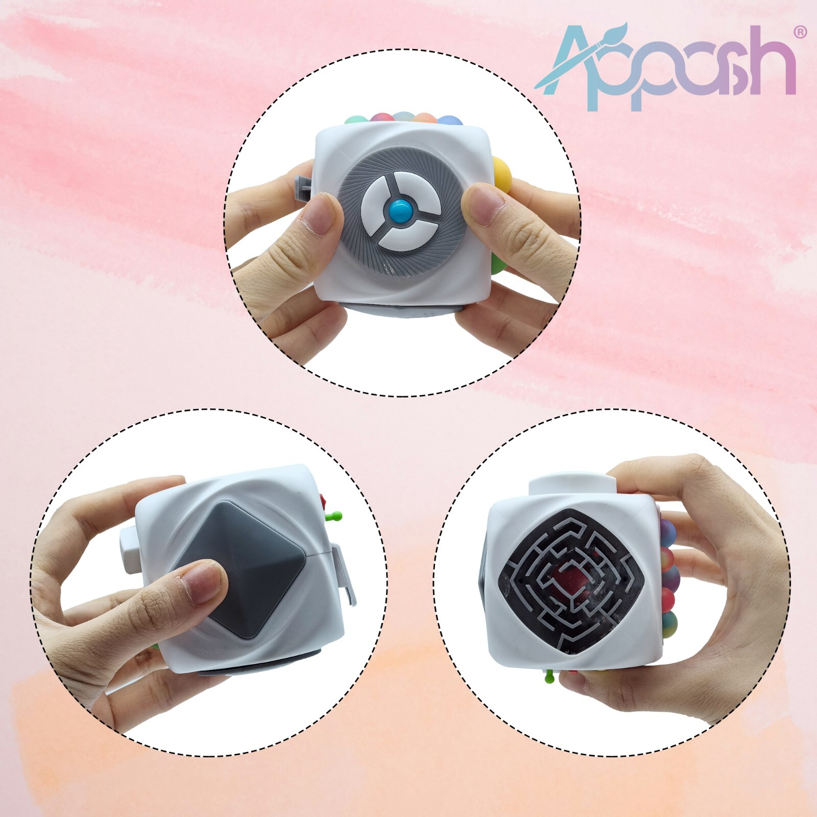 Fidget Cube Stress Anxiety Pressure Relieving Sensory Toy for Focus[White]