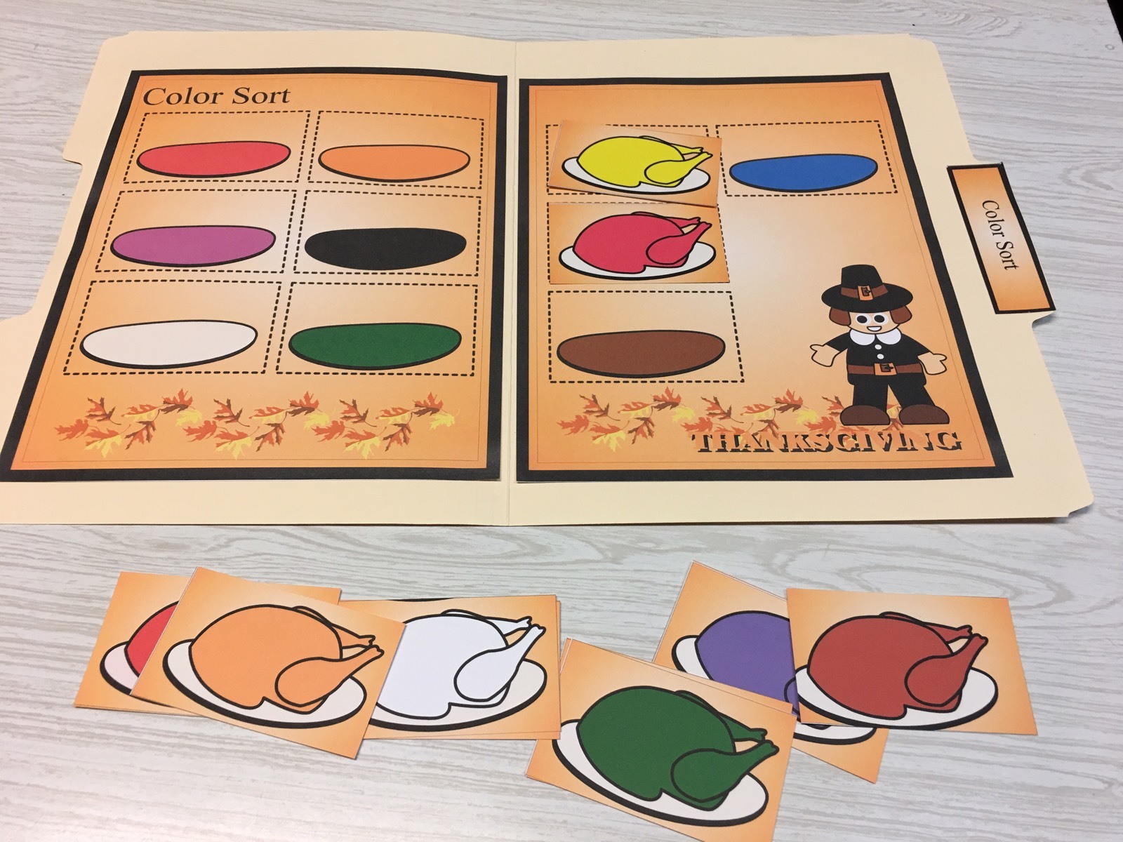 Thanksgiving – File Folder Game – Activity Set – Color Sort