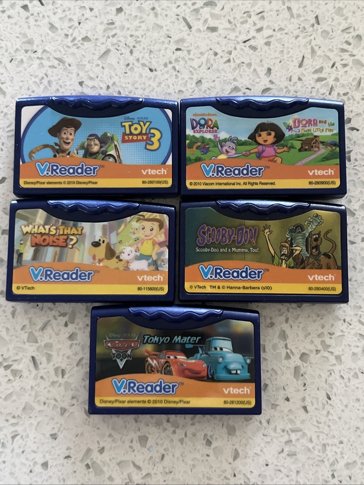 Lot of 5 VTech V.Reader Learning Games Cartridges, Toy Story 3, Dora, Scooby-Doo
