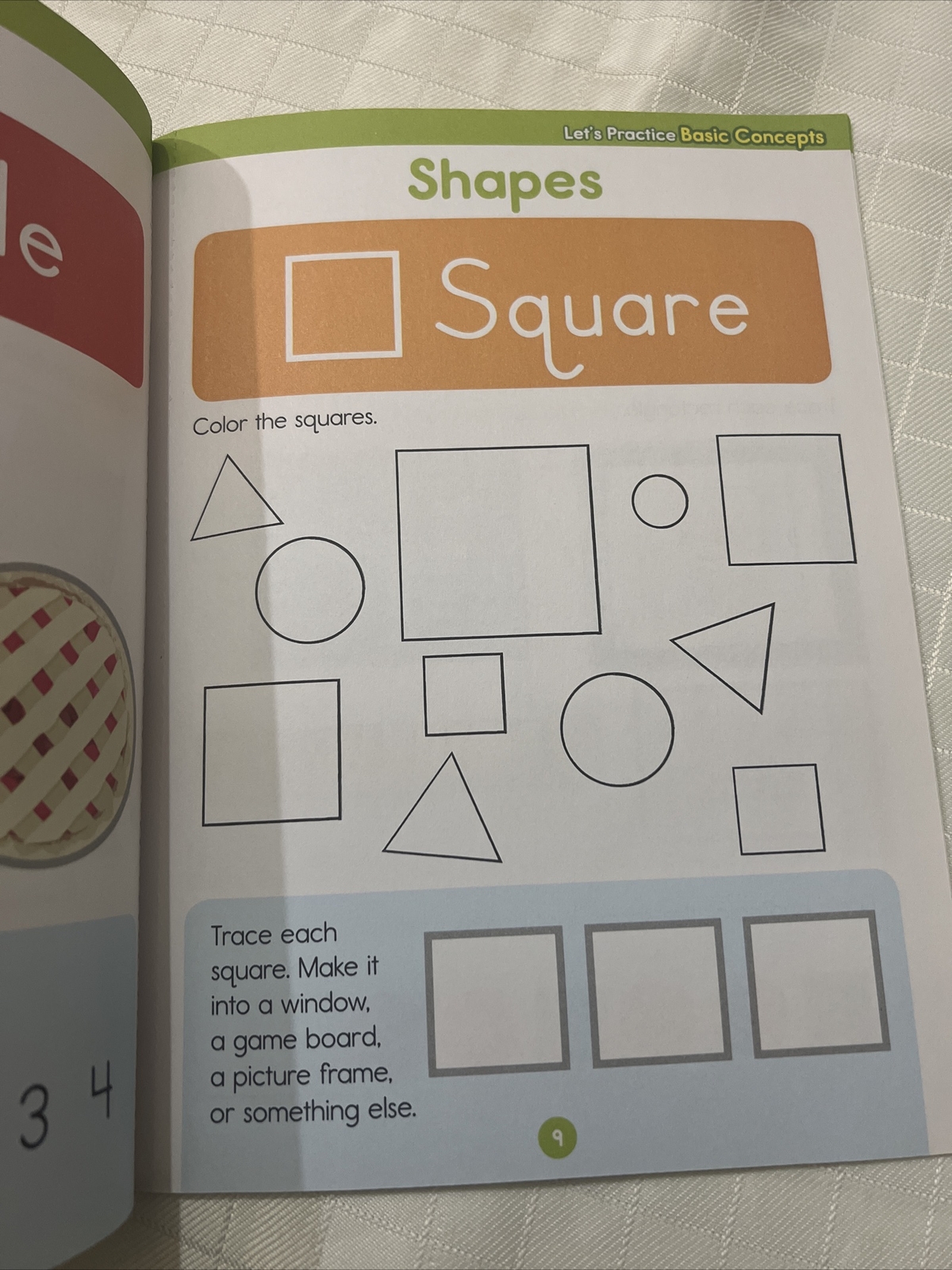 LET’S PRACTICE BASIC CONCEPTS Workbook AGES 3+ COLORS SHAPES OPPOSITES NUMBERS