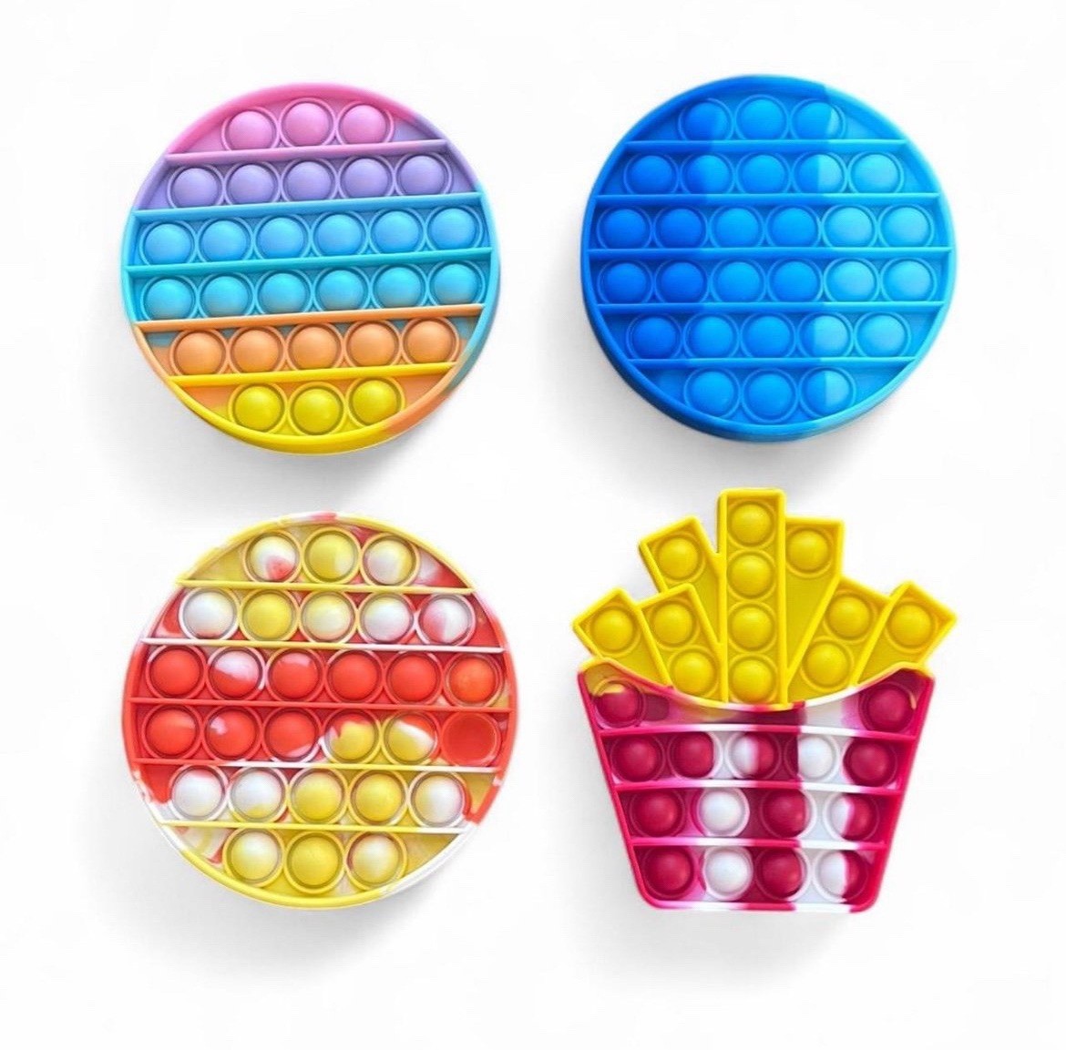 Push Pop Bubble Sensory Fidget Toy Lot Of 5 Pastel & Tie-Dye Shapes & Fruit