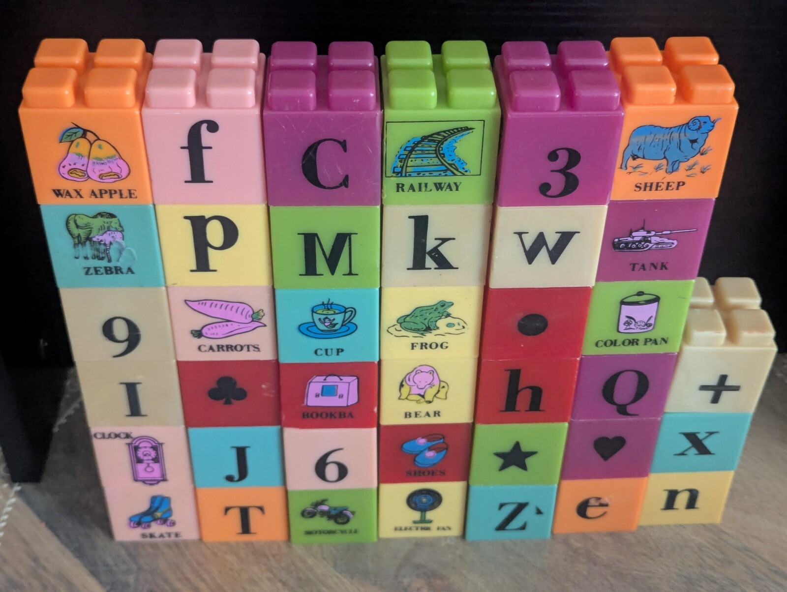 VTG ABC Learning Center Stackable Blocks Of Letters, Pictures, Numbers & Animals