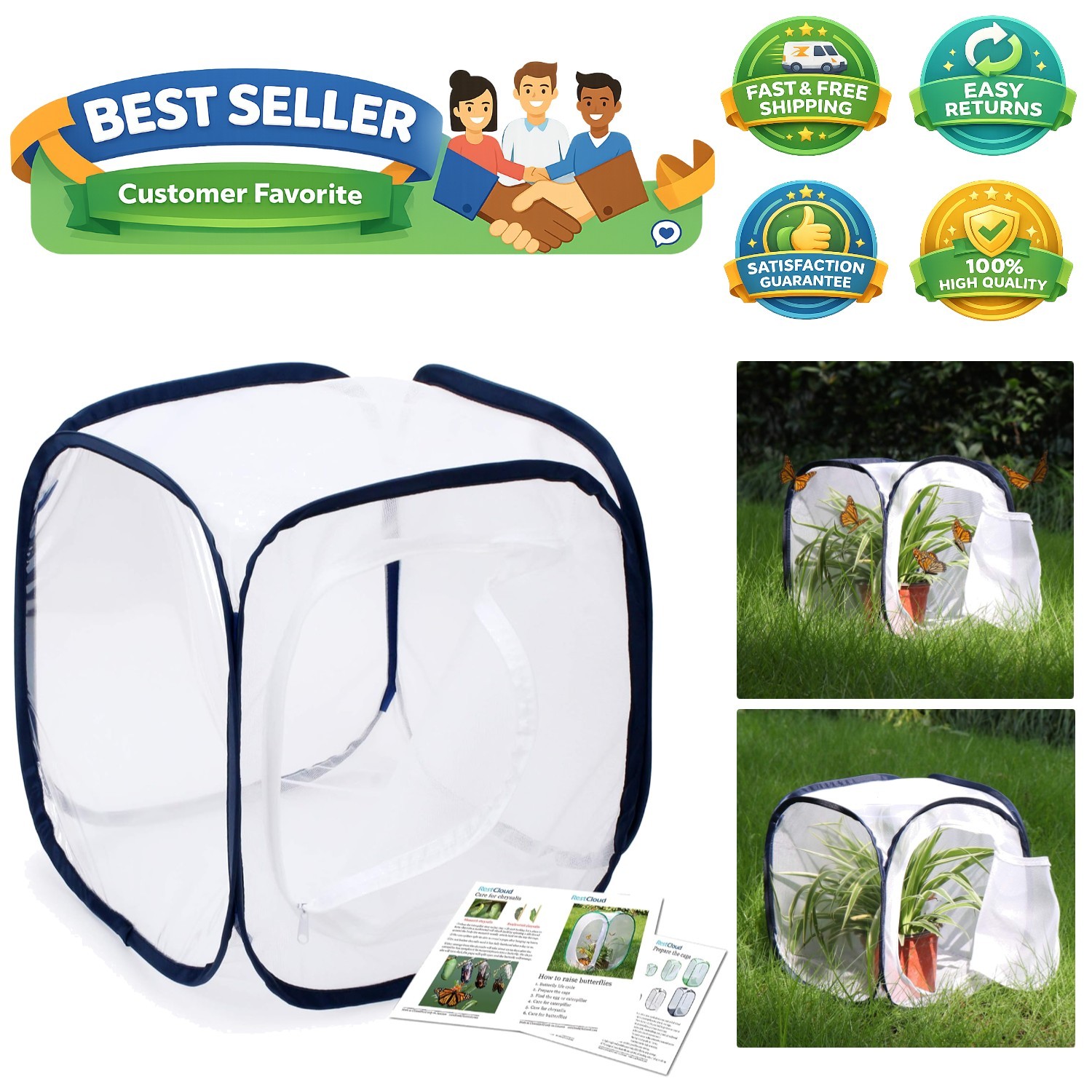 Insect and Butterfly Habitat Cage Terrarium Pop-up 12 X 12 X 12 Inches