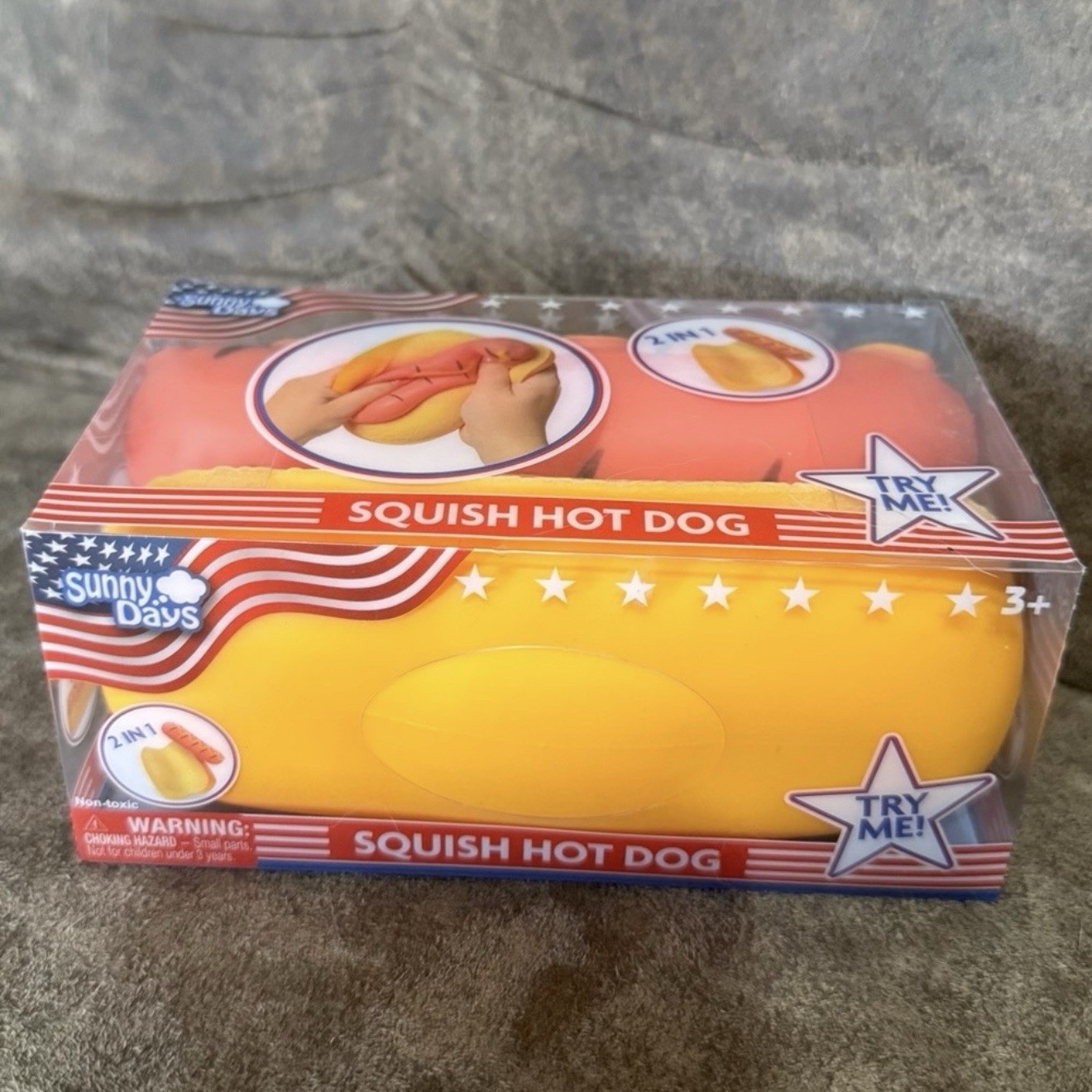 Squishy Hot Dog Squeezy Fidget Toy Sunny Days 2-in-1 Hotdog Stress Relief NEW
