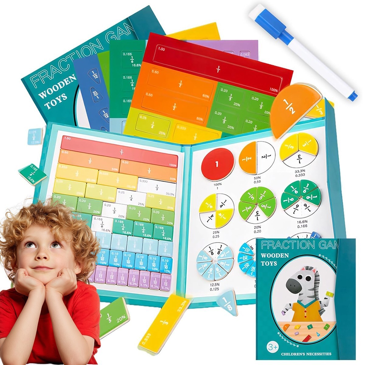 Montessori Magnetic Fraction Demonstration Book Educational Puzzle Math For Kids