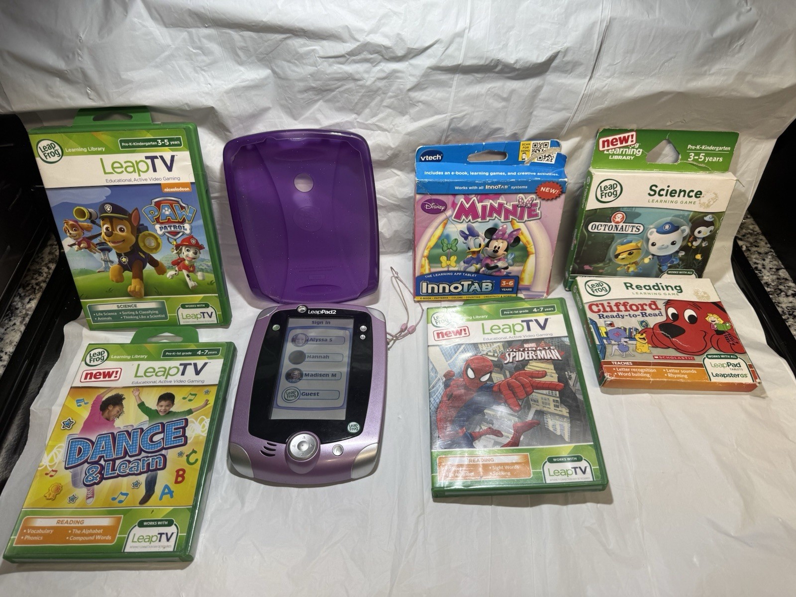 LeapFrog Leap Pad 2 Kids Tablet, Purple Carrying Case, 6 New Games Lot Working