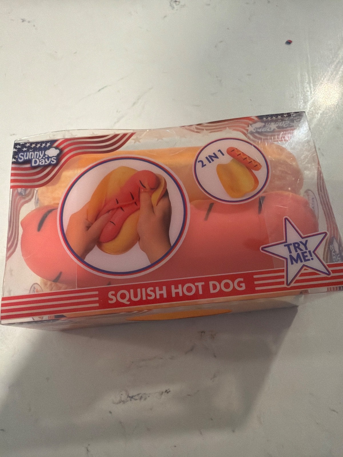 TOYMENDOUS SUNNY DAYS SQUISH HOT DOG Viral Summer Squishy Toy 2026 4th Of July