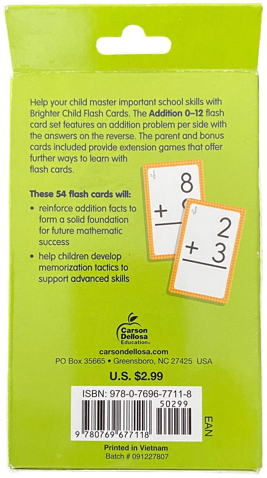 Carson Dellosa 3-Pack Math Flash Cards for Kids Ages 4-8, Addition Subtraction