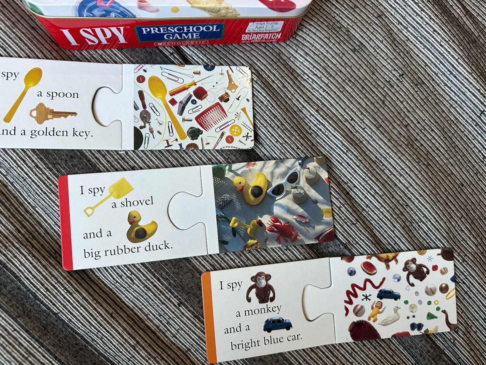 Scholastic I Spy Preschool Game In Tin Box Ages 3 and Up In Very Good Condition