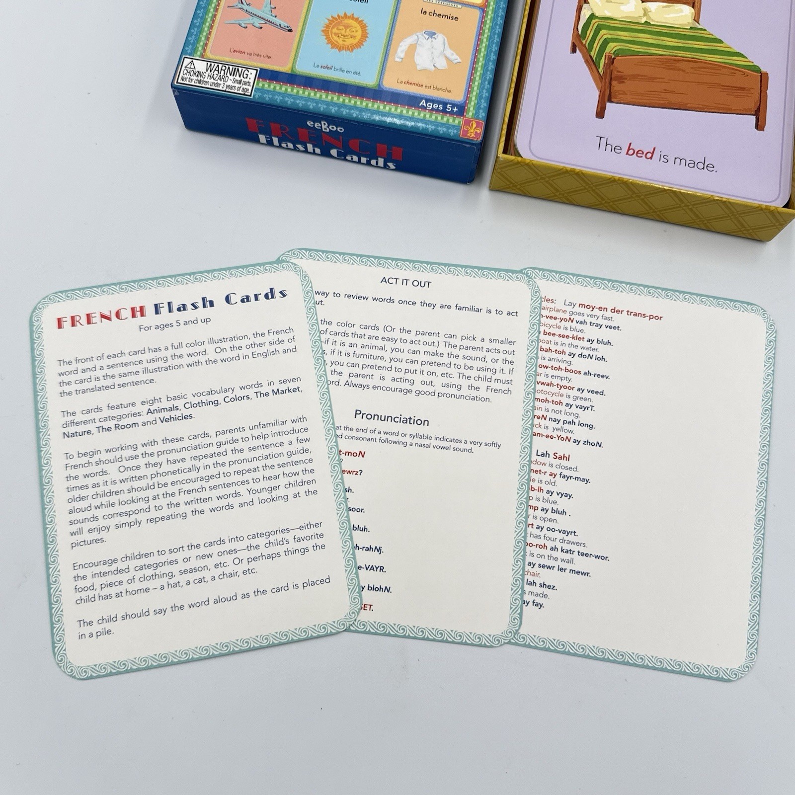 eeBoo French Words Flash Cards 56 Cards Pronunciation Guide Ages 5+ COMPLETE