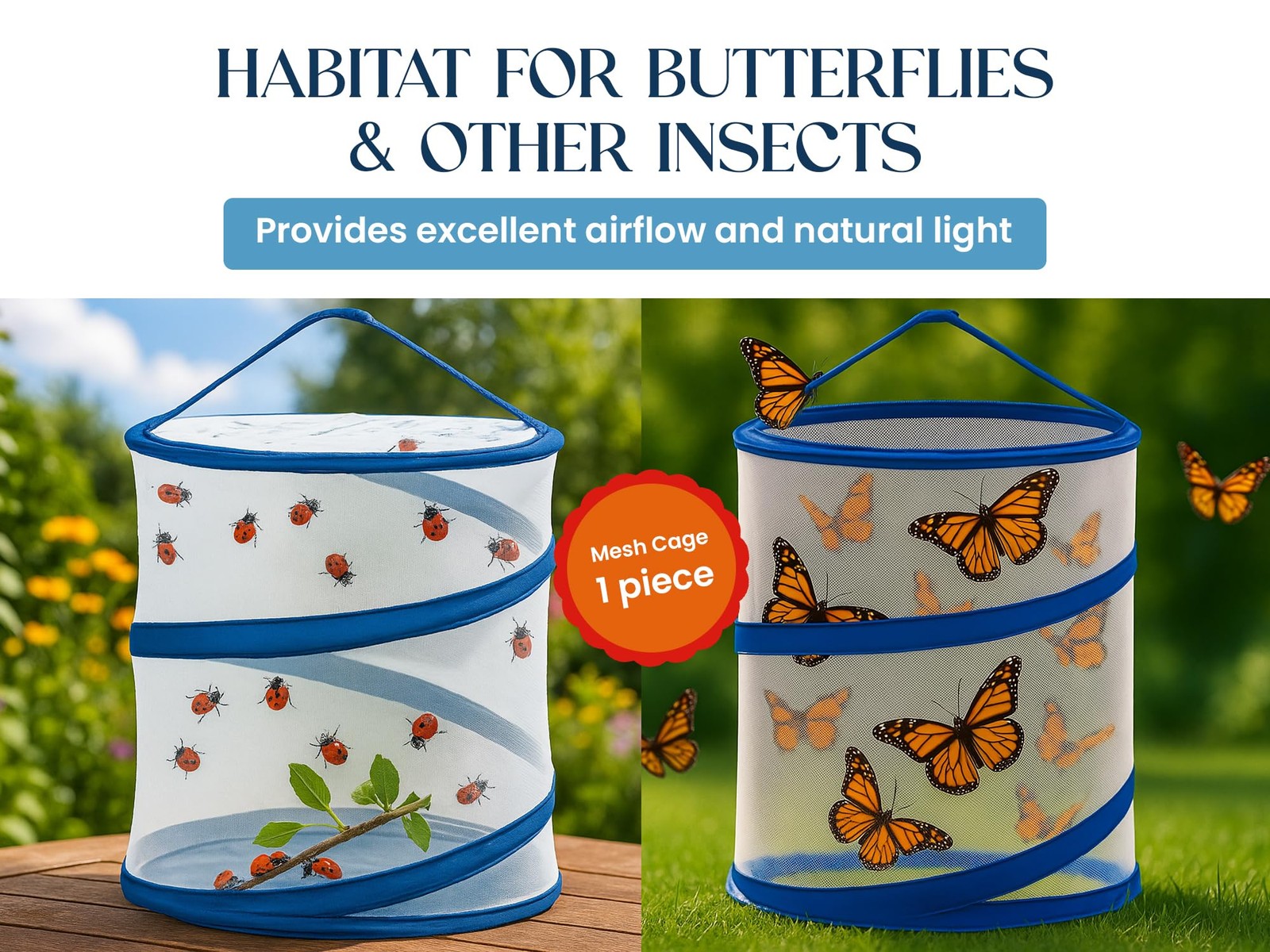 Pop-up Insect and Butterfly Habitat Mesh Cage 11″x12″ Clear See Through Butte…