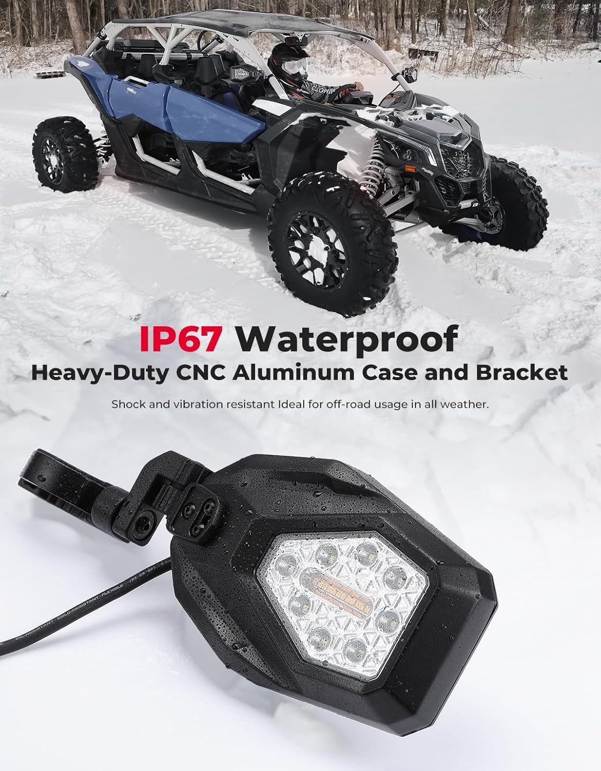 KEMIMOTO UTV Side Mirrors with LED Spot and Turn Signal Lights – Heavy Duty Alum