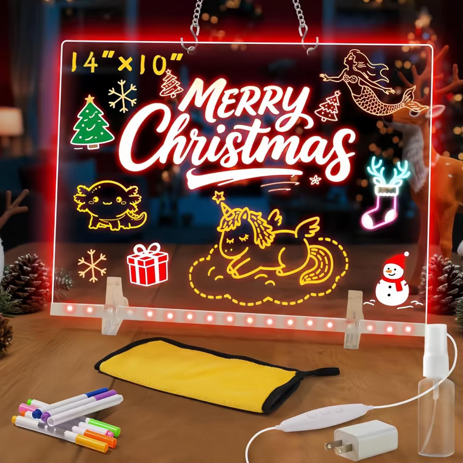 7 Color LED Light Up Acrylic Memo Board Erasable Neon Drawing Message Board Kit