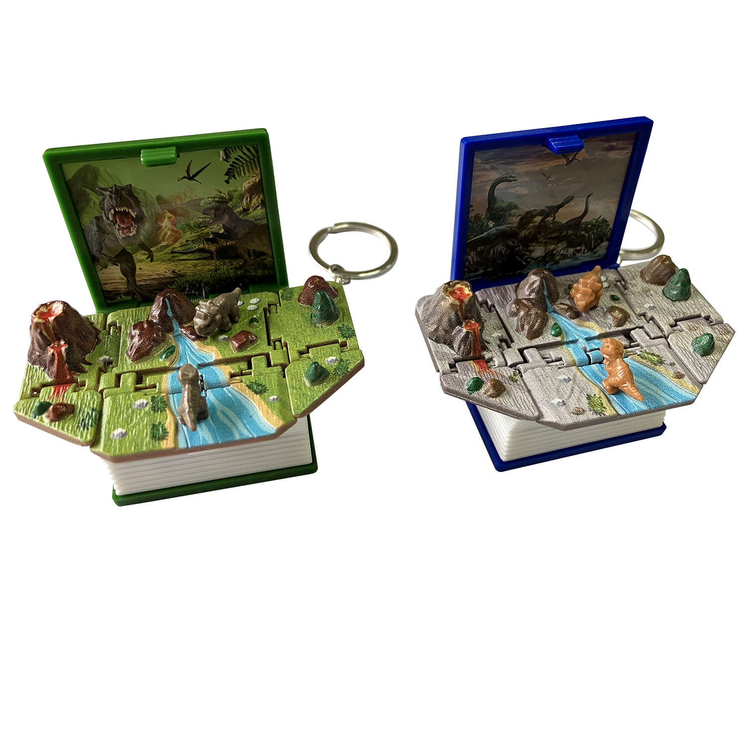 3D Dinosaur Stereoscopic Book Pop Up Astronaut Castle Basketball Key Chain x 2