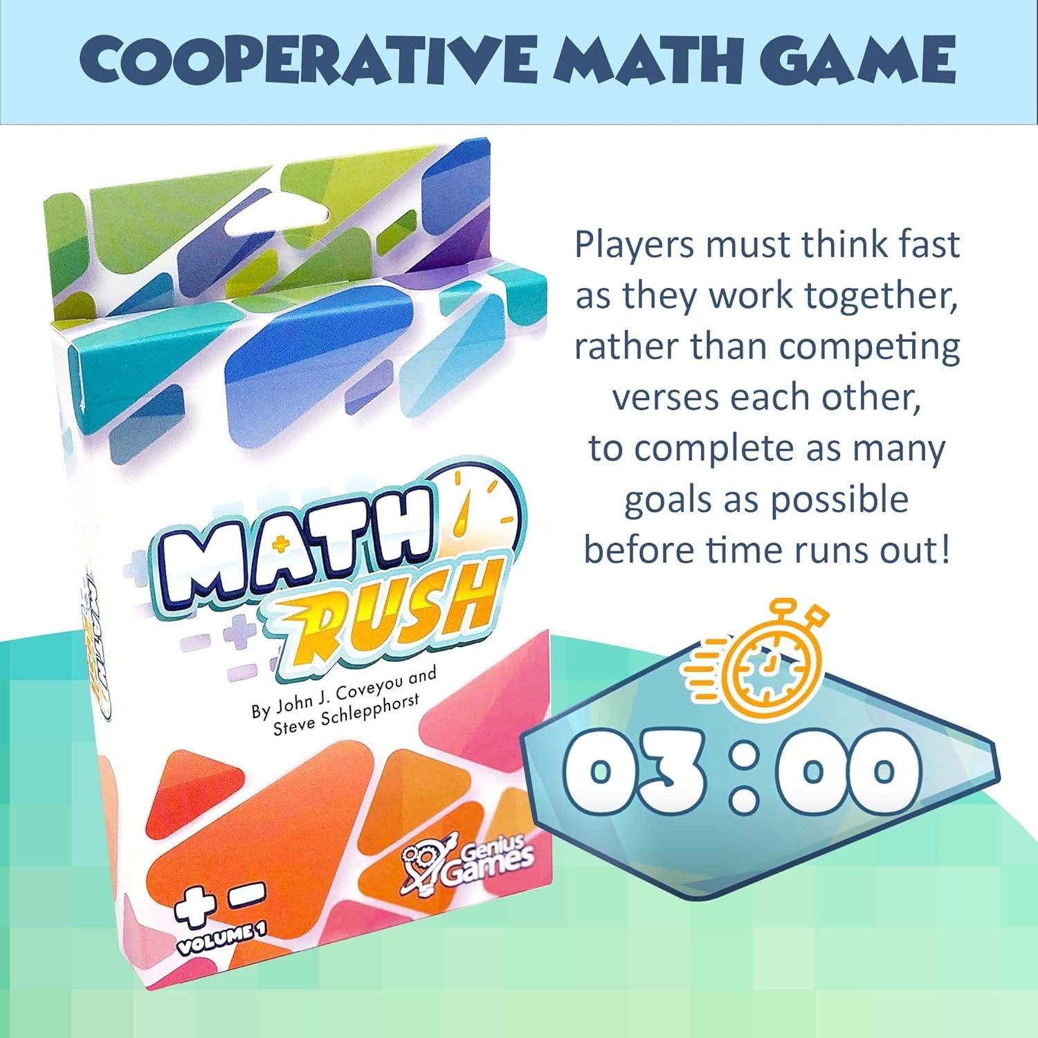 Genius Games Math Rush Addition Subtraction Game Kids 8-12 STEM Cards Volume 1