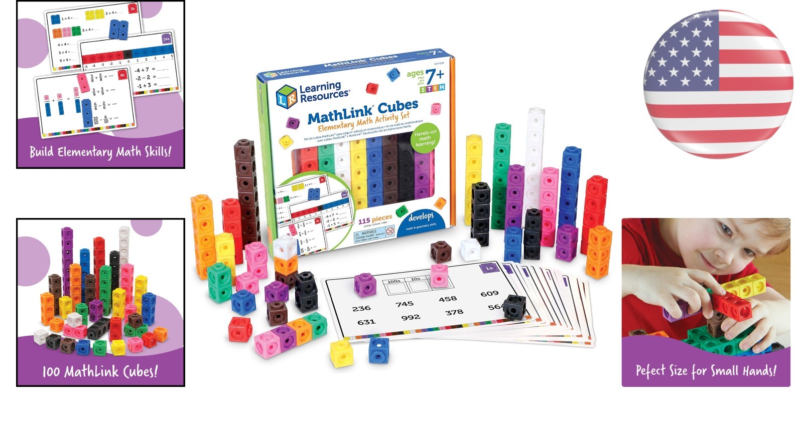 100 MathLink Cubes Activity Set – Colorful Hands-On Math Manipulatives for Kids