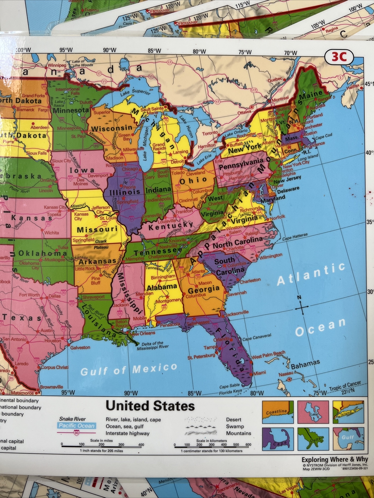 17″X11″ 28 Laminated Double Sided United States World Map 3D /C Nystrom Teacher