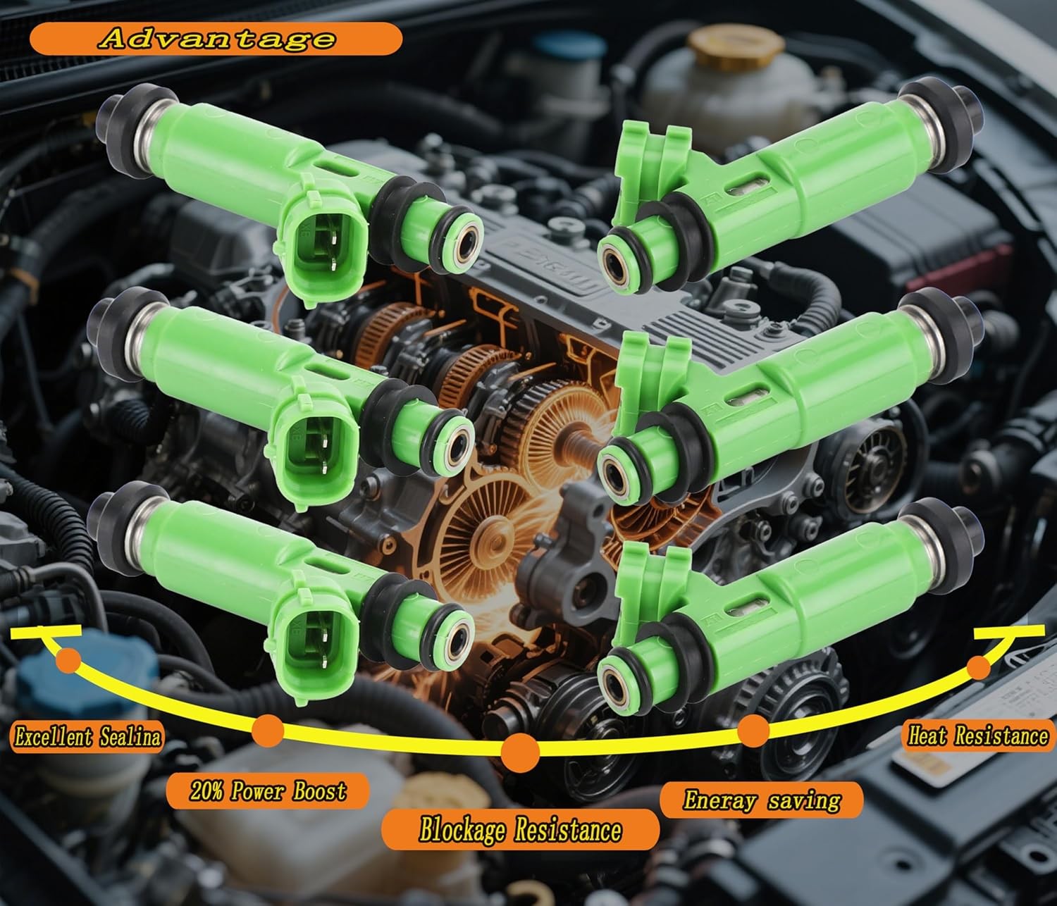 Set of 6PCS 4 Holes Disc Fuel Injectors 1998-2003 Replacement For Mitsubishi Mon