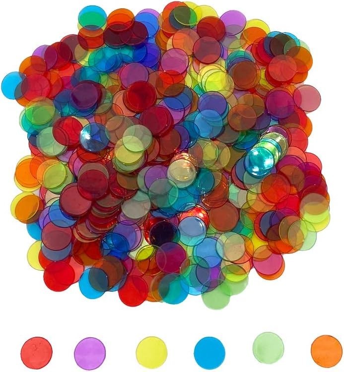 Bingo Counting Chips 3/4 Inch 6 Colors 500 Pack with Storage Bag