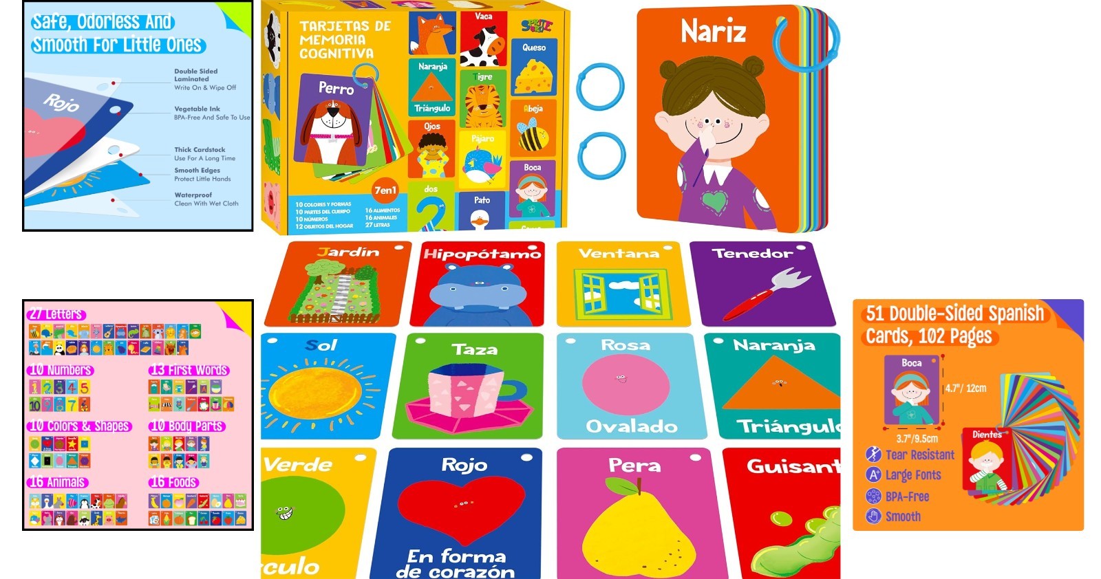 Engaging 51 PCS Spanish Cognitive Flashcards for Early Language Development