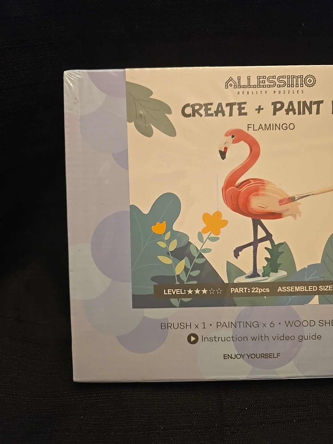 NEW Allessimo Reality Puzzles Create & Paint Wooden 3D Pink Flamingo Level 3
