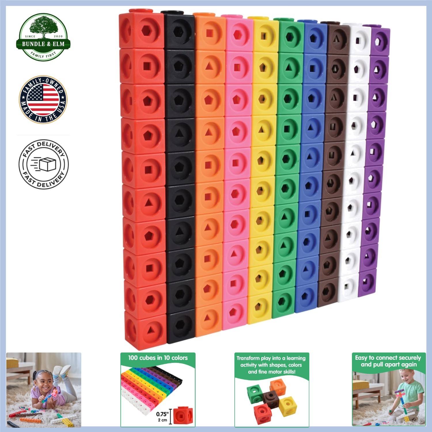 Geometric Shape Sorting Toy, 100 Math Cubes for Counting and Learning Skills