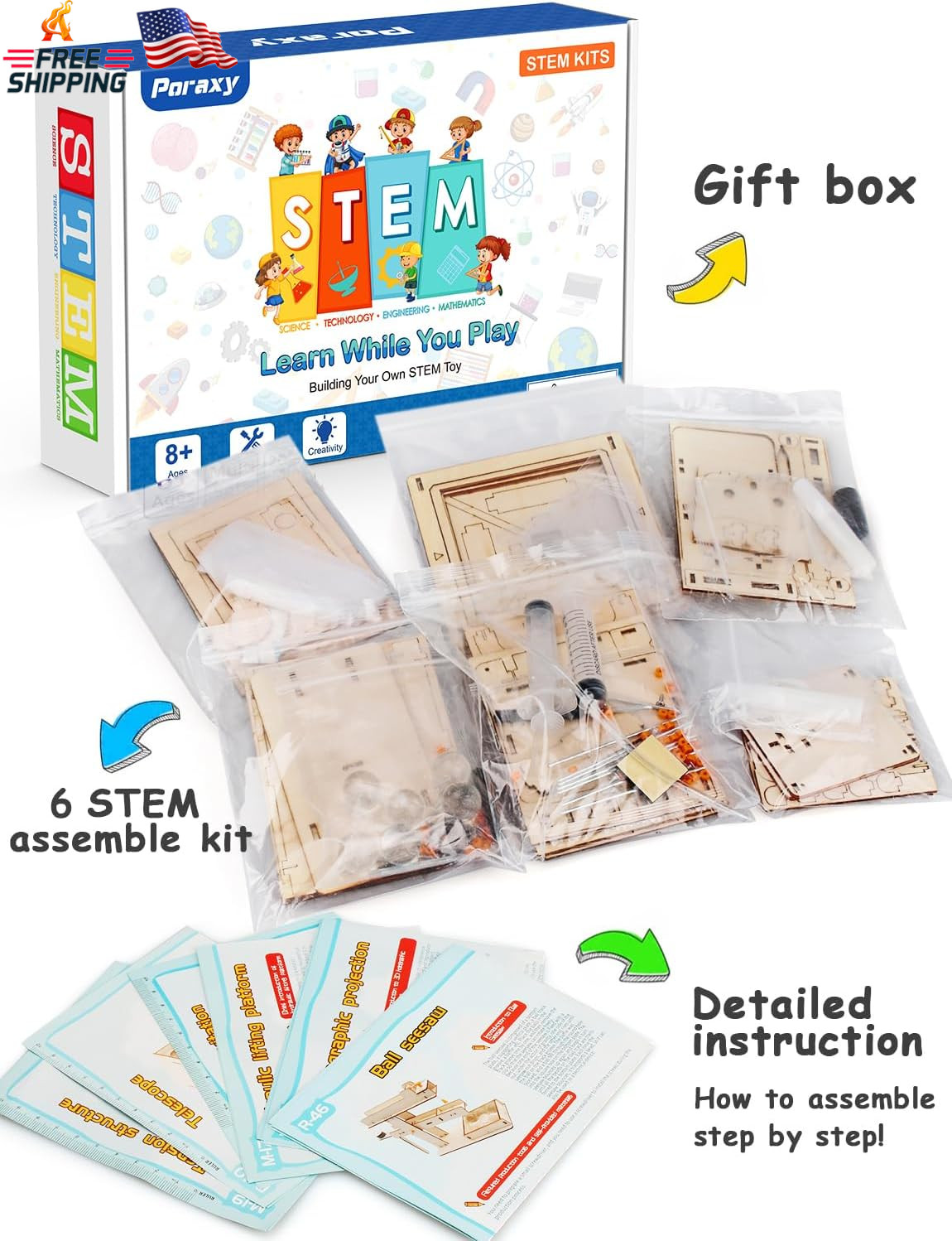Poraxy 6 in 1 STEM Kits for Kids Age 8-10, Science Building Educational Experime