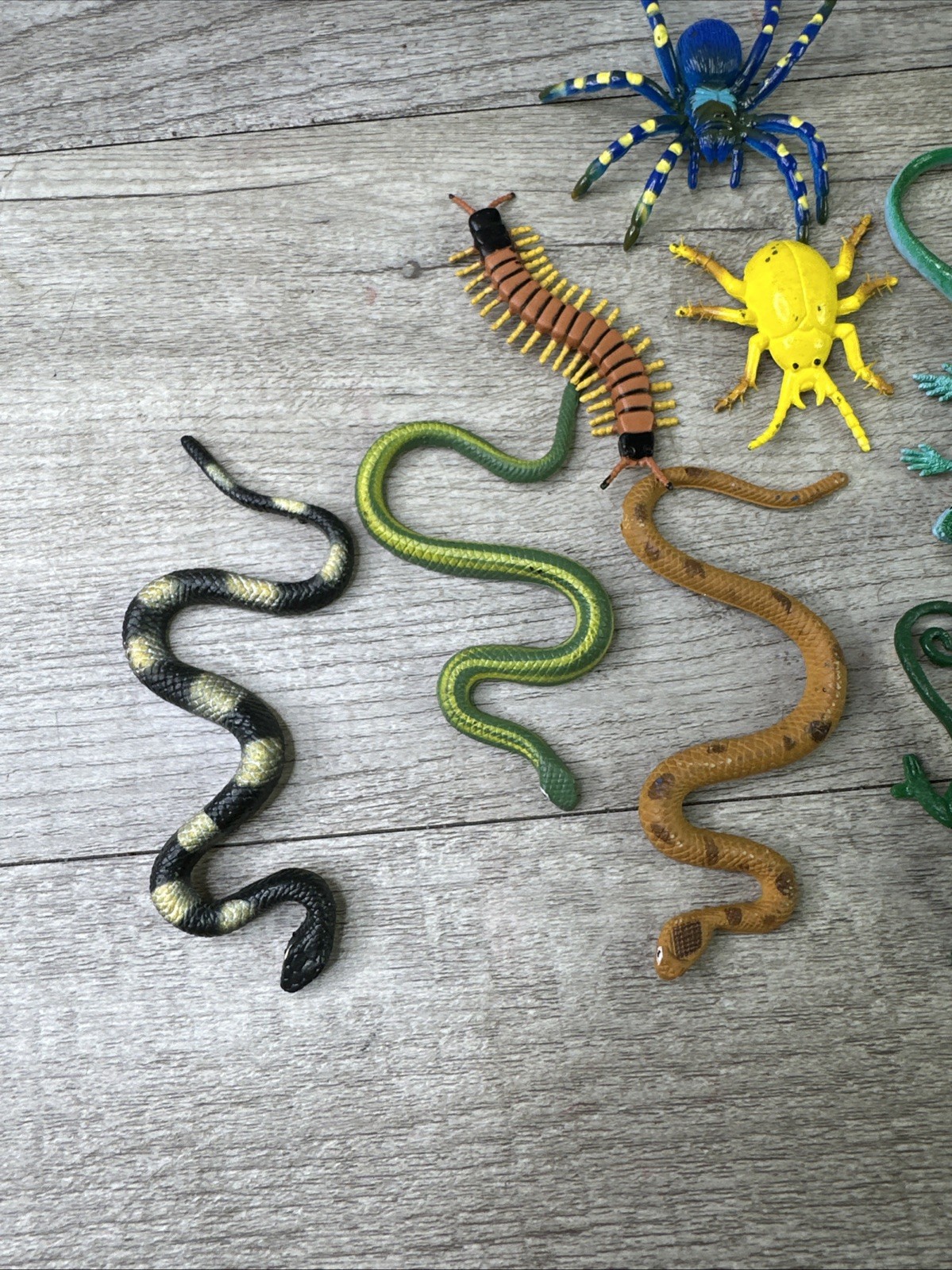 Lot Of 16 Unmarked Plastic PVC Bug Insect Snakes Lizard Toys